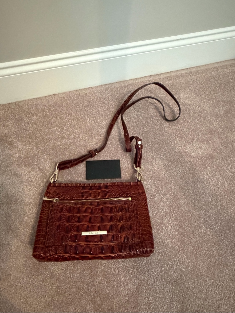 Brahmin Brown Croc-Embossed Crossbody Bag